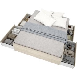 Structure de lit - LAGO - 140 x 190 cm - 4 tiroirs - Chene