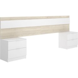 Kopfteil mit 2 Nachttischen mit 2 Schubladen - Eiche/Weiß - 248 x 34,2