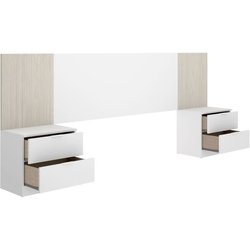 Kopfteil-Set + 2 Nachttische mit 2 Schubladen  LOMA  Weiß / Holz  2