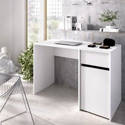 Schreibtisch - BALI - Weiß - 1 Schublade / 1 Tür - 110,3 x 50,2 x 74,2