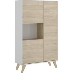 Hohe Anrichte 3 Türen - Eiche und weißes Dekor - L 81 x T 43 x H 135 c