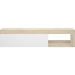 Niedriger TV-Schrank - LEBO - Eiche / Weiß glänzend - 204 x 42 x 48 cm
