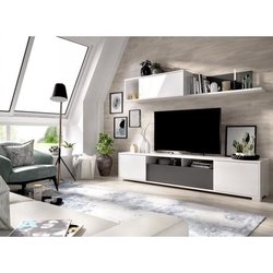 TV-Lounge-Komposition - KEN - Weiß glänzend / Graphit - Türen und Rega