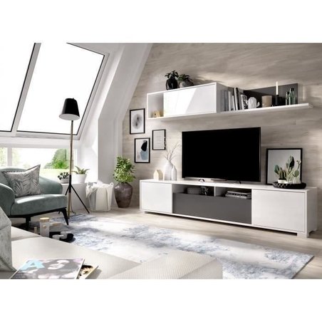 TV-Lounge-Komposition - KEN - Weiß glänzend / Graphit - Türen und Rega