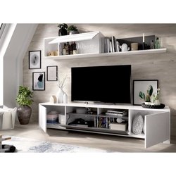 TV-Lounge-Komposition - KEN - Weiß glänzend / Graphit - Türen und Rega