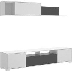 TV-Lounge-Komposition - KEN - Weiß glänzend / Graphit - Türen und Rega