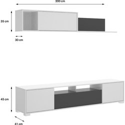 TV-Lounge-Komposition - KEN - Weiß glänzend / Graphit - Türen und Rega