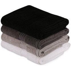 Ensemble de 4 serviettes de bain - 70 x 140 cm - Blanc, Gris, Gris fon