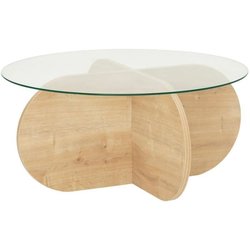 Glazen salontafel - BUBBLE - Rond - Saffier Eiken - 75 x 75 x 35 cm