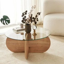 Glazen salontafel - BUBBLE - Rond - Saffier Eiken - 75 x 75 x 35 cm