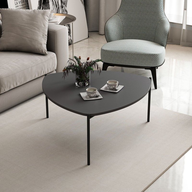 Couchtisch - LENNY - Oval - Metall - Anthrazit - 90 x 40 x 89 cm