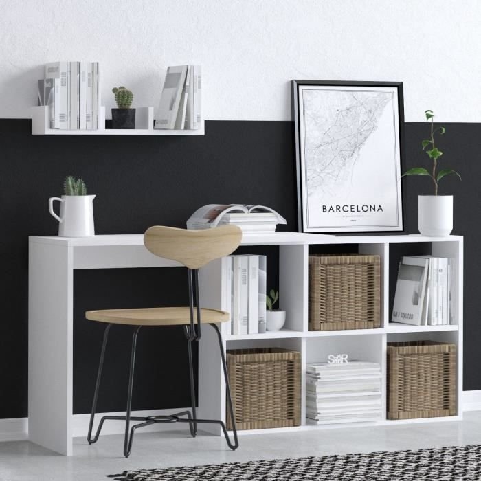 Bureau d étude élégant - JACK - Blanc / Chene - 145 x 74 x 45 cm