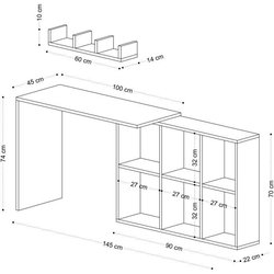 Bureau d étude élégant - JACK - Blanc / Chene - 145 x 74 x 45 cm