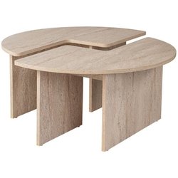 Mesa de centro - MOIRA - Redonda - Efecto mármol travertino - 90 x 90 