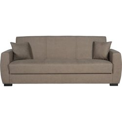 Canapé convertible 3 places - OSCAR - Tissu beige - 2 coussins - Coffr