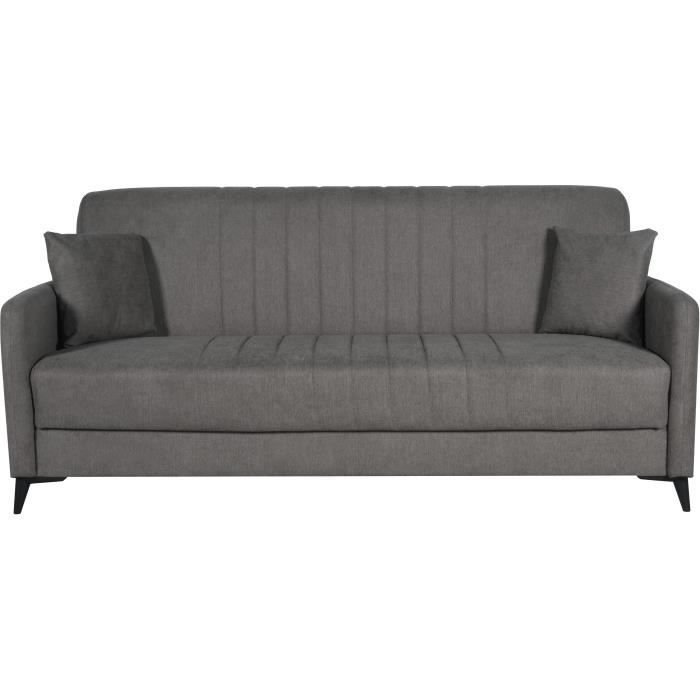Umwandelbares Sofa  3 Plätze  ENZO  Stoff in Taupe  2 Kissen  Auf
