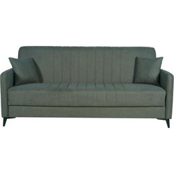 Canapé convertible - 3 places  - ENZO - Tissu vert foncé - 2 coussins 