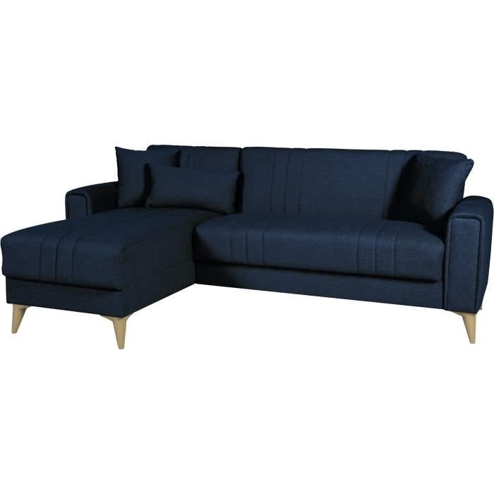 Wende-Ecksofa  3/4 Personen  OMEGA  dunkelblauer Stoff  Box  3 Ki