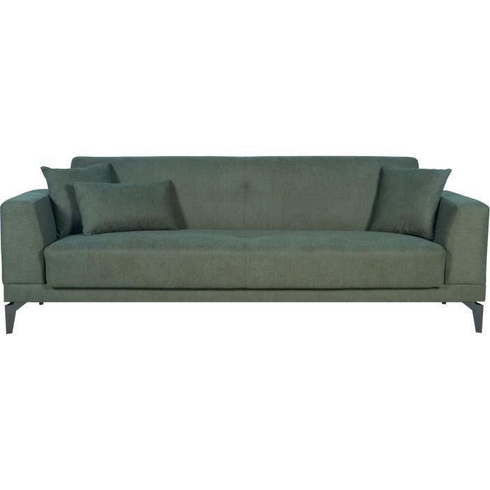 3-Sitzer-Sofa  HENRY  dunkelgrüner Stoff  3 Kissen  Aufbewahrungsb
