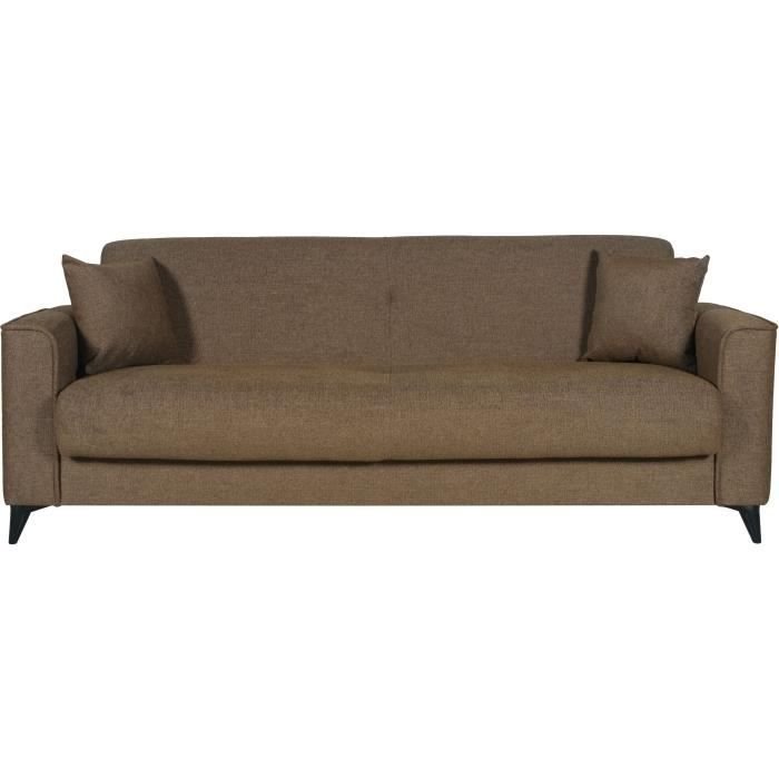 3-Sitzer-Umbausofa  BERGAMO  brauner Stoff  2 Kissen  Aufbewahrung