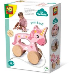 2 in 1 Wooden Unicorn - Push and Pull - SES CREATIVE - Pink unicorn to