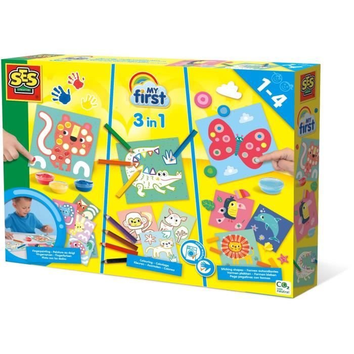 SES CREATIVE - Mijn eerste - 3 in 1 Vingerverven, kleuren en stickervo