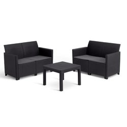 Salon de jardin modulable en résine imitation rotin tressé - Noir - KE