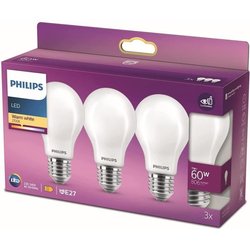 Philips, pack of 3 E27 LED 60W bulbs, warm white