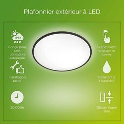 Philips LED Techo Light SuperSlim - 15W - IP54 - Negro