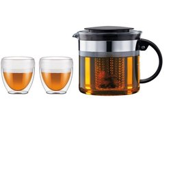 Filter teapot - BODUM - BISTRO SET - 1.0 l plastic + 2 double wall cup