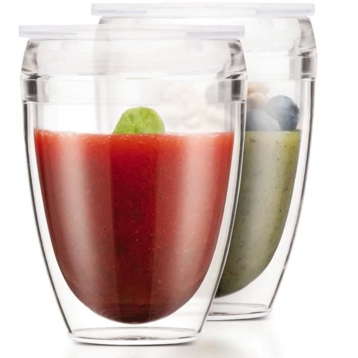 Set 2 gobelets BODUM - Pavina To Go - Double paroi plastique - Couverc