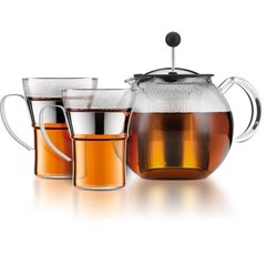 Theepot met pers - BODUM - ASSAM SET - 1,0 l met deksel, roestvrijstal