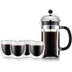 Caffettiera French press - BODUM - SET CHAMBORD - 8 tazze 1,0 l + 4 bi