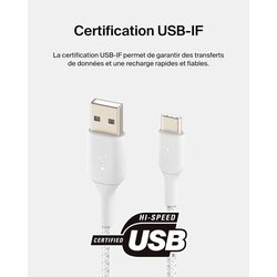 Câble tressé - BELKIN - USB-C vers USB-A - 0,15 m - Blanc