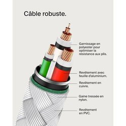 Câble tressé - BELKIN - USB-C vers USB-C - 2 m - Blanc