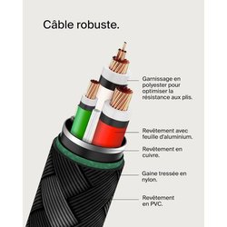 Câble tressé - BELKIN - USB-C vers USB-C - 0,15 m - Noir