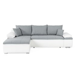 Reversible 3 -Seerer Cabrio -Ecksofa+Rumpf - weiße Nachahmung und grau