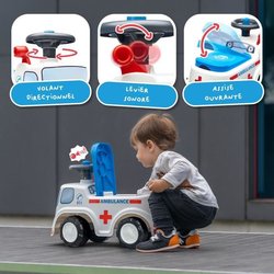 Ambulanza cavalcabile - FALK - Con sedile apribile e volante con clacs