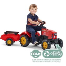 FALK - Rode Supercharger traptractor met te openen motorkap en aanhang