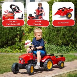 FALK - Rode Supercharger traptractor met te openen motorkap en aanhang