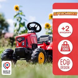 FALK - Rode Supercharger traptractor met te openen motorkap en aanhang