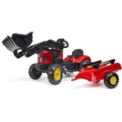 Roter Supercharger Trettraktor mit aufklappbarem Verdeck und Anhänger