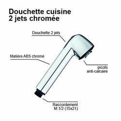 Shower head - ROUSSEAU - Chrome - ABS - 2 jets - Anti-limescale
