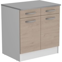 OSLO Meuble Bas 2 portes 2 tiroirs + plan - Décor Chene Jackson - L 80