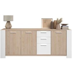 Niedriges Sideboard - LOFT - Eiche / Weiß - 3 Türen - 3 Schubladen - P