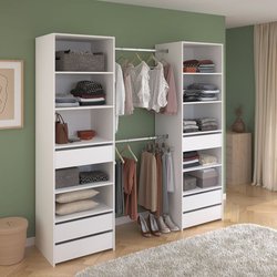 Dressing - ANETO - Blanc - Double colonne - 6 tiroirs - 2 barres de pe