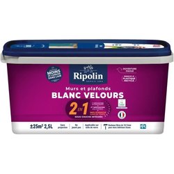 2 en 1 pared y techo terciopelo blanco - RIPOLIN - 2,5 L