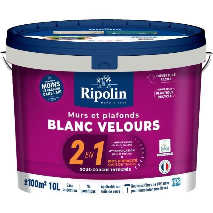 2 en 1 pared y techo terciopelo blanco - RIPOLIN - 10 L