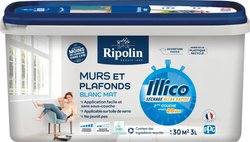 Peinture murs et plafonds - Blanc - Mat - RIPOLIN - Illico - 3 L