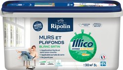 Peinture murs et plafonds - Blanc - Satin - RIPOLIN - Illico - 3 L